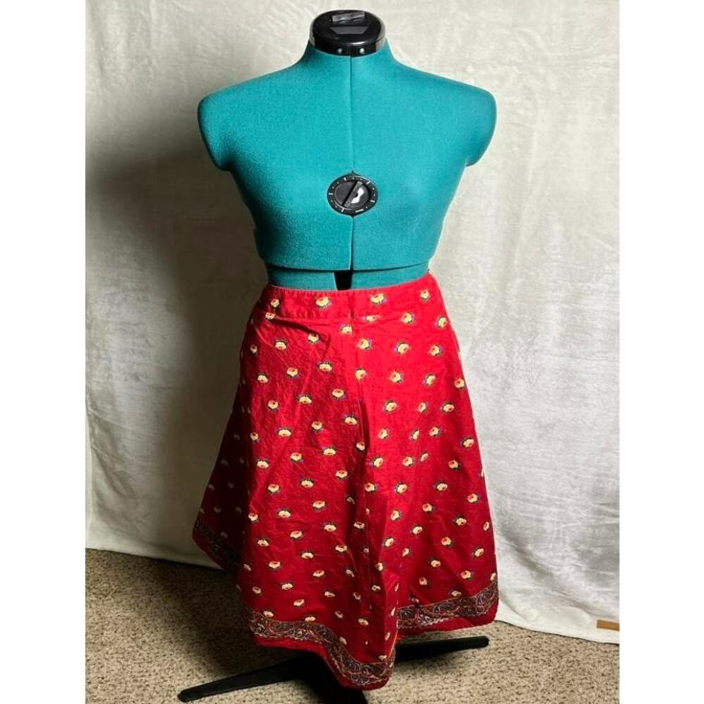 Ralph Lauren Asymmetrical Midi Skirt Size 12 Red Floral Rose Cottage Country - Picture 3 of 8